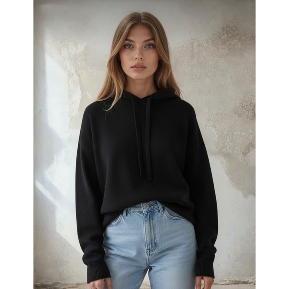 NakedCashmere Sweaters - NAKEDCASHMERE Rhea Black Cashmere Hooded Pullover Knitwear Naked Knit Small